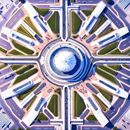 Symmetrical aerial view of an ant-shaped airport, spectacular, impressive, ultra quality, maximalist, 8k 3D