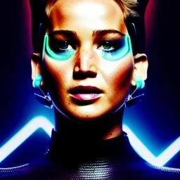 Ultra detailed fullbody Portrait in oil on canvas of beautiful punk busty Jennifer Lawrence biker from Tron legacy,intense stare,wearing minimal skintight latex suit,extremely detailed digital painting, extremely detailed face,crystal clear Big eyes,mystical colors,perfectly centered image, perfect composition, rim light, beautiful lighting,masterpiece,8k, stunning scene, raytracing, anatomically correct, in the style of Ohrai Noriyoshi and Evan lee and robert and howard and Simon Bisle