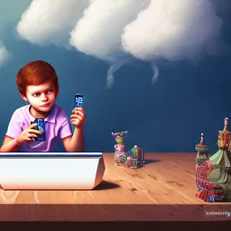 portrait of a boy playing video games in the cloud