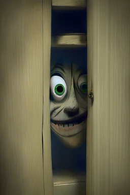 Creepy face peering out of the wardrobe