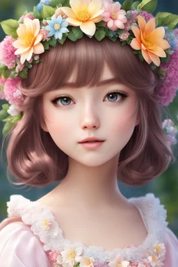 a girl with a flower crown on her head, realistic anime 3 d style, kawaii realistic portrait, realistic anime art style, realistic anime artstyle, realistic cute girl painting, photorealistic anime girl render, realistic - anime, 3 d anime realistic, anime barbie doll, detailed anime soft face, semirealistic anime style, portrait anime girl, cute anime girl portrait