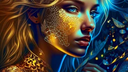 old paper worn edges, Fantastic blonde - mother nature, her skin is scales, golden tears, hyperrealism, sharp focus, 8K, hyperrealist, ultra HD, textured textures, alcohol ink, fine rendering,