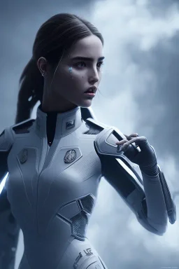 All Black suit Ana de Armas soldier, ghost, wearing high tech mask, white smoke, dark, rage, sorrow, high definition, ultra 8 k, volumetric lighting, blue fire, fog