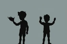 Boy character silhouette with creative trophy with his hand like winner stand on stage