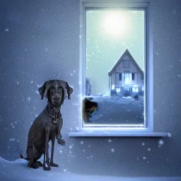  Dog chained to post outside of house with the Grim Reaper standing nearby, light in house window, winter, dead tree in yard, 8k resolution, high-quality, fine-detail, iridescent, intricate, digital art, detailed matte, volumetric lighting, illustration, 3D octane render, brian froud, howard lyon, selina french, anna dittmann, annie stokes, lisa parker, greg rutowski,