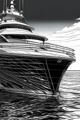 Outline art, no shading, yatch, black and white, lno shading, ow detail, --ar 9:11