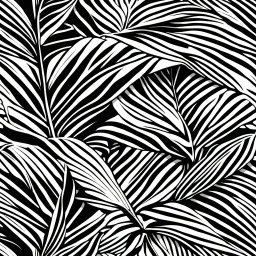 black and white banana leafs wallpaper pattern in vector lines, same line weight