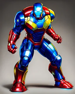 Super Iron Man, blue and red and yellow armor, kryptonite powered,