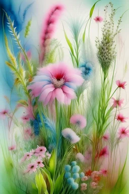Ultra mega super fur, wool, reed, feather grass, cotton, cereals. fluffy, fountain of flowers velvety pink blue mint lilac green herbal, whiter than white garden watercolor, eustoma high detail, high resolution, willow branches fluffy soft, whiter than white flowers pink peach pink pastel the most delicate colors classicism minimalism. Catherine Welz Stein. Dmitry Vishnevsky