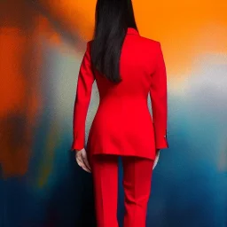 Full body portrait, painting, medium shot lady red and orange radiant clothing