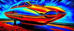 A national geographic award winning photograph of a military fighter jet station wagon wasp hybrid soviet retrofuturism designed by volkswagen only one vehicle per image painted metallic orange traveling at a high rate of speed, jet intake off of front center of vehicle and jet exhaust out the rear with bright blue flame