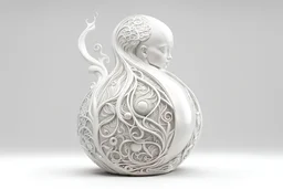 3D rendering of Expressively detailed and intricate of a hyperrealistic full body fetus, side view, glossy white, decorative flame