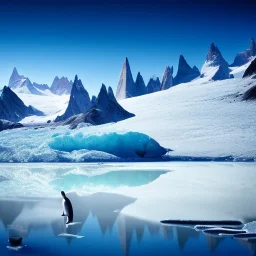 Beyaz buzların kapladığı Patagonian gölleri,ultra gerçeklik, doğal ışıklandırma, penguenler