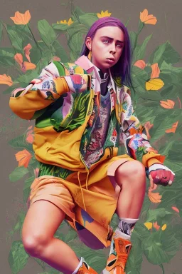 Billie Eilish, legs, photorealistic illustration, 4k