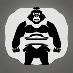 A flat vector icon of a Gorilla Samurai, black and white on a white background, highly detailed with bold black lines