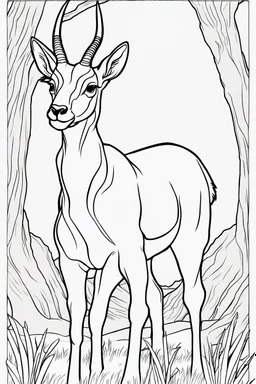 coloring page for kids, ANTELOPE, thick outline, low details, no shading, no color