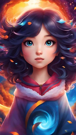 Create a captivating story inspired by an adorable and beautiful anime girl, with her mesmerizing volcanic hair, enchanting big glowing eyes, and boundless imagination, as she embarks on a thrilling journey through a fantastical land, where dreams come to life, guided by breathtaking illustration art filled with vivid colors.
