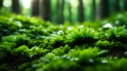 Green Leaves,spruce,Moss, , Forest, Bokeh Background, dramatic scene