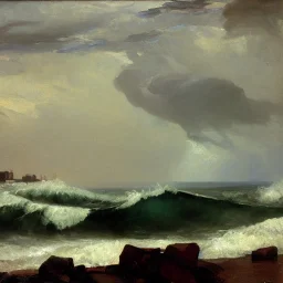 Frank Duveneck, painting, ocean, waves, lightning bolts, photo realistic, 8k, storm, blizzard, hurricane