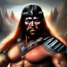 ultra detailed portrait of Conan the barbarian, wearing armor, extremely detailed digital painting, extremely detailed face, in the style of robert e howard , mystical colors, rim light, beautiful lighting, 8 k, stunning scene, raytracing