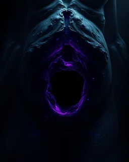 concept, dark void in abdomen, pregnant,cosmic theme, surrealism, detailed anatomy, shadows and highlights, eerie atmosphere, digital art, high resolution, deep space colors, black, purple, blue, glowing elements, dramatic lighting, imaginative interpretation.
