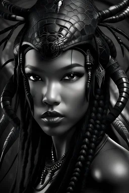 A beautiful black mystical scorpion goddess with beautiful piercing eyes