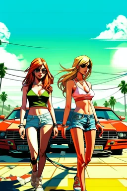 gta tarzı 2 kız 2D arkaplan biraz daha detaylı gta tarzı gta 6 tarzı daha detaylı ve renkli 2 kız gta 6 tarzı geniş açı kızlar gta 6 tarzı 3D