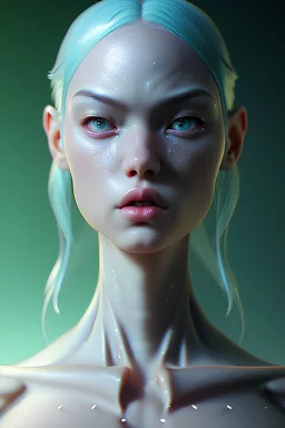 Aquatic human, high quality, cinematic by WLOP and Rossdraws, concept art of the character. Epic composition, hyperrealism, award-winning artwork, realistic hair, artstation trend, high quality printing, fine art with subtle redshift rendering