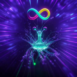 infinity symbol ∞ with vibrant single Plankton in water, striking, neon, chiaroscuro, dramatic, captivating, powerful, fantasy, beautiful, octane render, 16k post-production, artstation: award-winning: atmospheric: commanding: fantastical: clarity: ultra quality: striking: brilliance: stunning colors: amazing depth; lens: f/11, 35mm