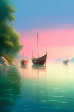 turn this into a beautiful boat and sea scenery, magical, painting quality