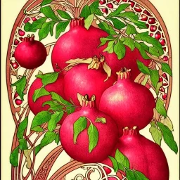 pomegranites in style of art nouveau