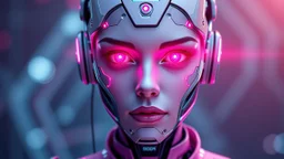 Image of a female AI with a tech feel with the colour pink front-facing that represents the Wording Our vision