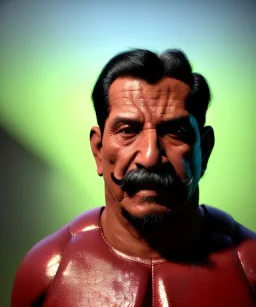 Portrait Mexican Man, wrestling, retro 80s style, hot ambient, photo studio, red, gold, vibrant color, highly detailed, art stations, concept art, smooth, unreal engine 5, god rays, ray tracing, RTX, lumen lighting, ultra detail, volumetric lighting, 3d, finely drawn, high definition, high resolution.