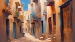 please create an image of the narrow streets of the city of fes in the manner of impressionism techique spatule