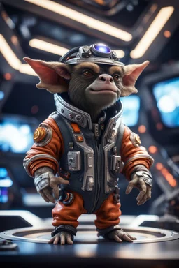 pen outline, really macho pimp gremlin Bison captain that go hard sitting in space station cockpit , in front of space portal dimensional glittering device, bokeh like f/0.8, tilt-shift lens 8k, high detail, smooth render, down-light, unreal engine, prize winning