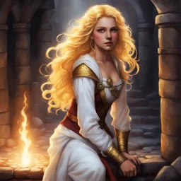 In a dank dungeon, lighted only by a guttering torch, three men stood about a young woman who knelt on the rush-strewn flags staring wildly up at them. She was clad only in a scanty shift; her golden hair fell in lustrous ripples about her white shoulders, and her wrists were bound behind her.