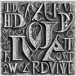 [art in Hedcut style] carved font alphabet