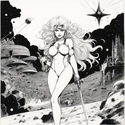 [Barbarella Ninja] Original and final cover art and five interior illustrations by underground comix artist, Spain Rodriguez, from the German edition of Charles Bukowski’s book, Women, circa 1980’s.