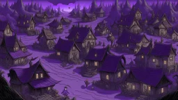 A purple spooky village designed in Bayeux tapestry painted by Giovanni Battista Sassi