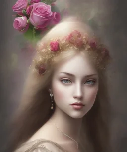 portrait borders Princess with big bobs long hairs black eyes no top inside little spheres with roses