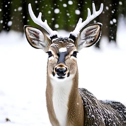 face a deer in a the snow