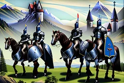 mounted knights in front of the wizard castle