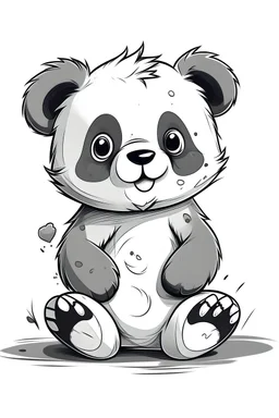 simple outlines art, bold outlines, clean and clear outlines, no tones color, no color, no detailed art, art full view, full body, wide angle, white background, a smiling cute baby panda