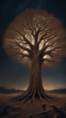 In the woods of hands at night, a of a tree shape, brown skin, night, night, tall, thin field of thousands of hands standing migrating