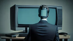 man in suit, with monitor as head,