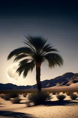 نخلة في صحراء مع خلفية وهلال
