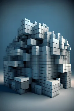 crear una figura arquitectonica formada por cubos aleatorios dispuestos de manera rara