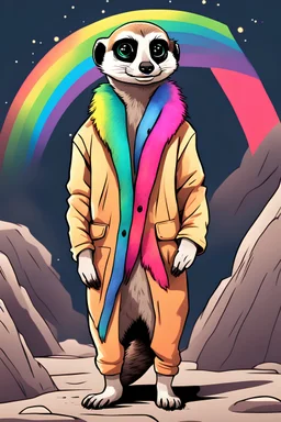 meerkat with rainbow colored fur, illustration, anime style, full body