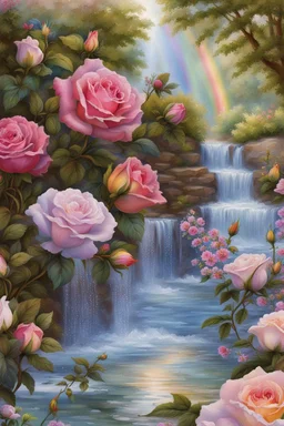 Trés belles roses, rainbows, beautiful colors gardens , flowers, cascades