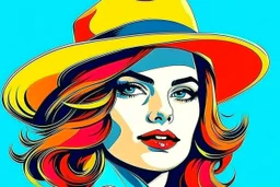 beautiful woman in hat in pop art style